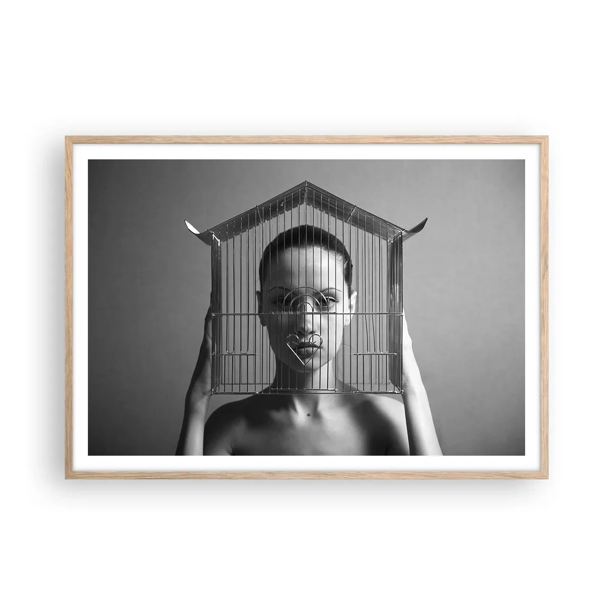 Plakat w ramie jasny dąb - Portret nieco surrealistyczny - 100x70 cm