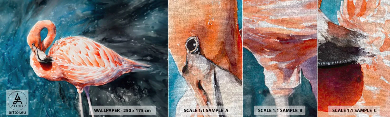 Fototapeta Próbka Premium Canvas - Dekoracyjny z natury - Flaming, Ptak, Natura - 100x30 cm