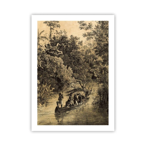 Plakat - Rycina z tropikalnym lasem i łodzią na rzece - 50x70cm - Wyprawa do źródła - Nowoczesna dekoracja ścienna do salonu, kuchni i sypialni ARTTOR