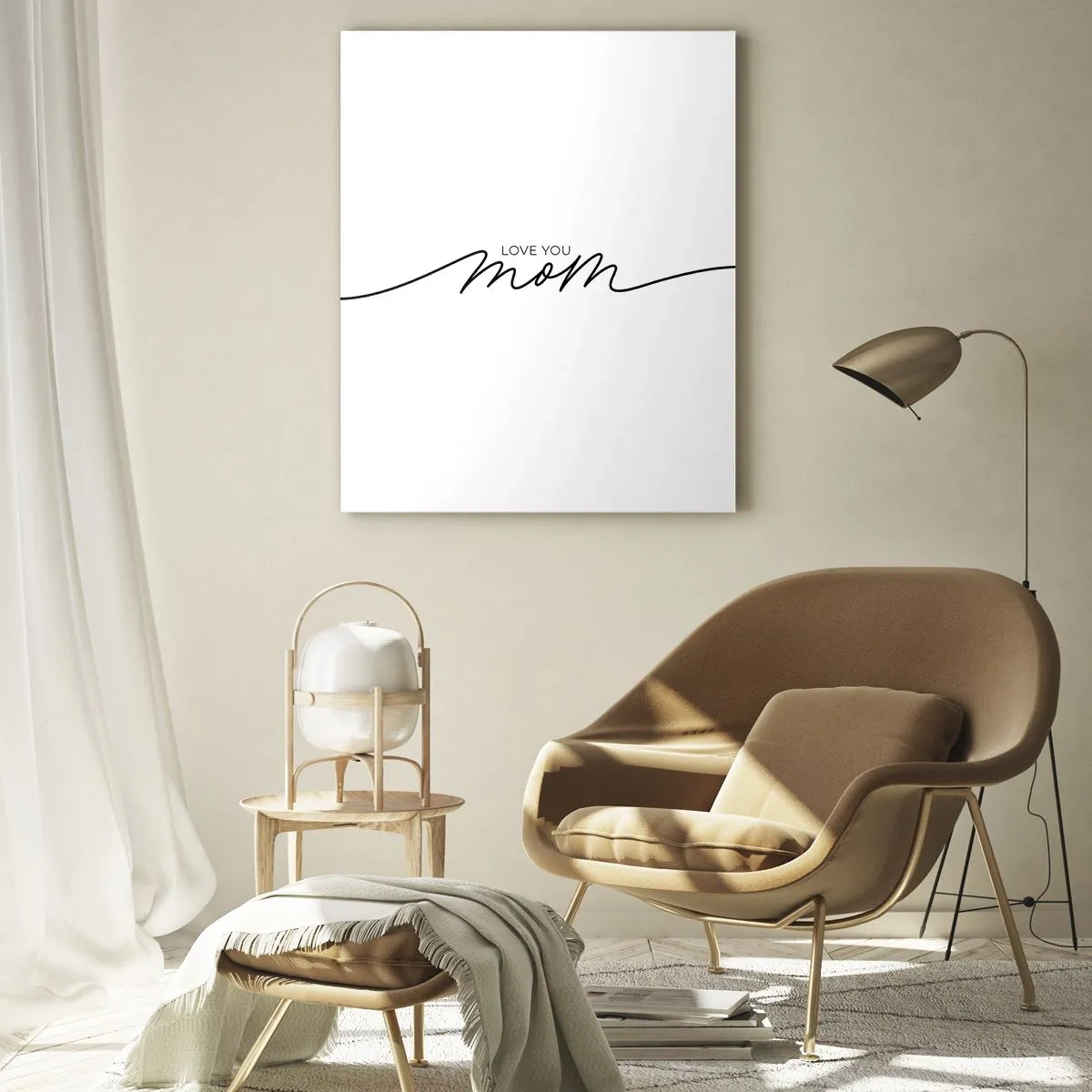 Obraz na szkle - Minimalistyczny napis Love You Mom w czerni na białym tle - 50x70cm - Wielkie wzruszenie - Nowoczesna dekoracja ścienna do salonu, kuchni i sypialni ARTTOR