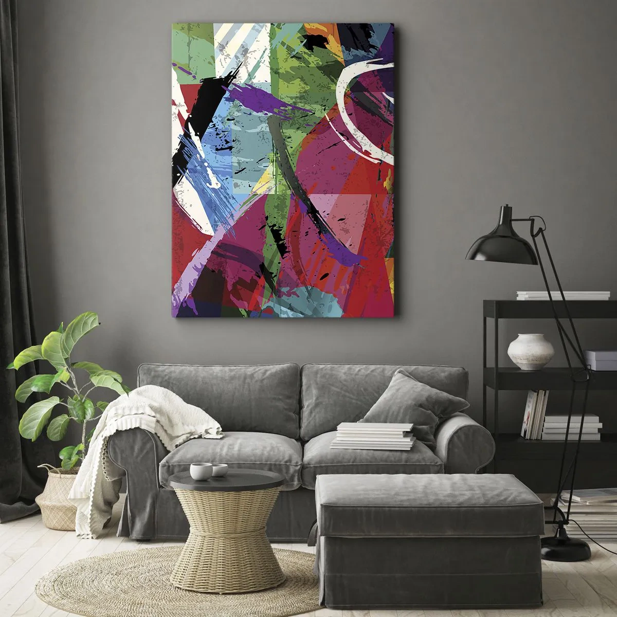 Obraz na płótnie - Abstrakcyjna kompozycja kolorów i kształtów - 50x70cm - Szybko, żywo i skocznie - Nowoczesna dekoracja ścienna do salonu, kuchni i sypialni ARTTOR