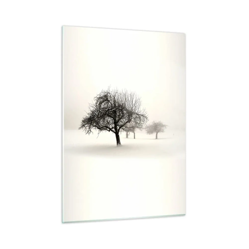 Obraz na szkle - Drzewa w zimowym krajobrazie pokryte śniegiem i mgłą - 50x70cm - Zimowy sen - Nowoczesna dekoracja ścienna do salonu, kuchni i sypialni ARTTOR