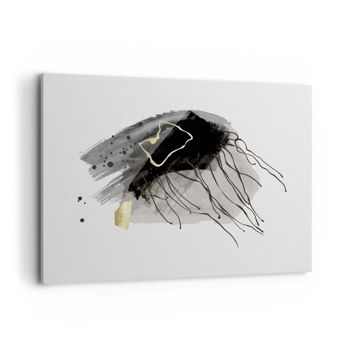 Obraz na płótnie - Abstrakcyjna kompozycja z akcentami czerni i złota - 100x70cm - W czerni i w złocie - Nowoczesna dekoracja ścienna do salonu, kuchni i sypialni ARTTOR
