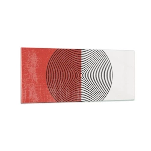 Obraz na szkle - Geometryczny wzór z koncentrycznymi kołami na czerwono-białym tle - 120x50cm - W samo sedno - Nowoczesna dekoracja ścienna do salonu i sypialni ARTTOR