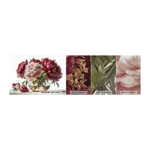 Fototapeta Próbka Premium Canvas - W pełnym rozkwicie urody - Bukiet Kwiatów, Wazon, Piwonie - 100x30 cm