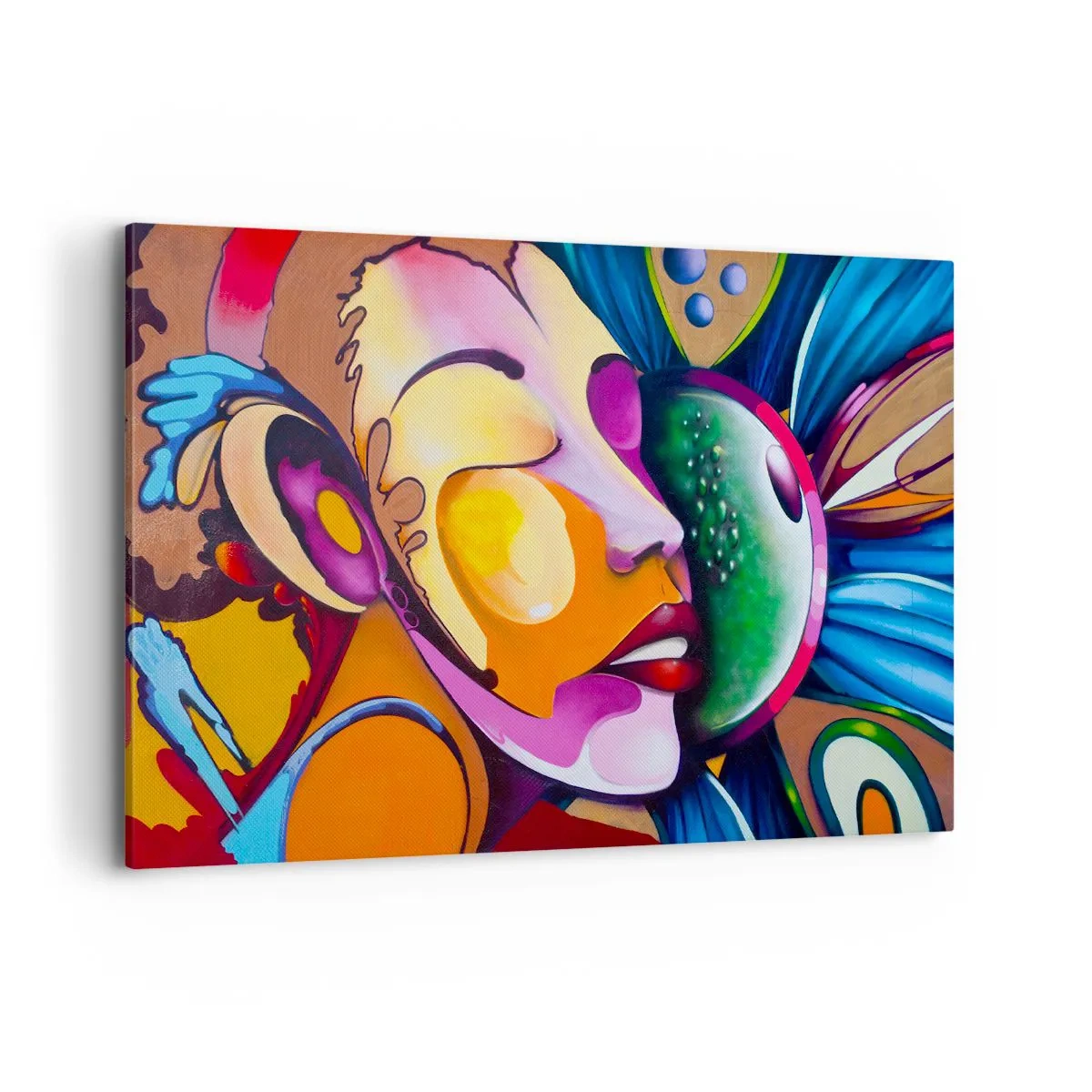 Obraz na płótnie - Kolorowa abstrakcja z motywem twarzy w dynamicznej kompozycji - 120x80cm - Dotknąć kolorem - Nowoczesna dekoracja ścienna do salonu, kuchni i sypialni ARTTOR