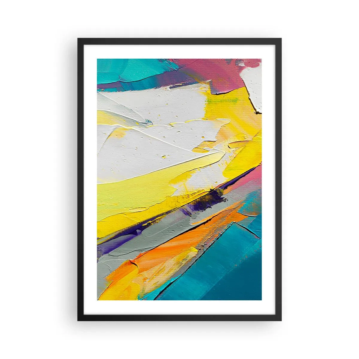 Plakat w czarnej ramie - Abstrakcyjny obraz z dynamicznymi kolorami w jasnych tonach - 50x70cm - Anatomia światła - Nowoczesna dekoracja ścienna do salonu i sypialni ARTTOR
