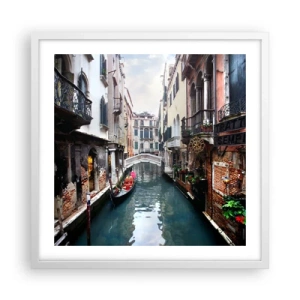 Plakat w białej ramie - Pejzaż wenecki z gondolą i mostkiem - 50x50 cm