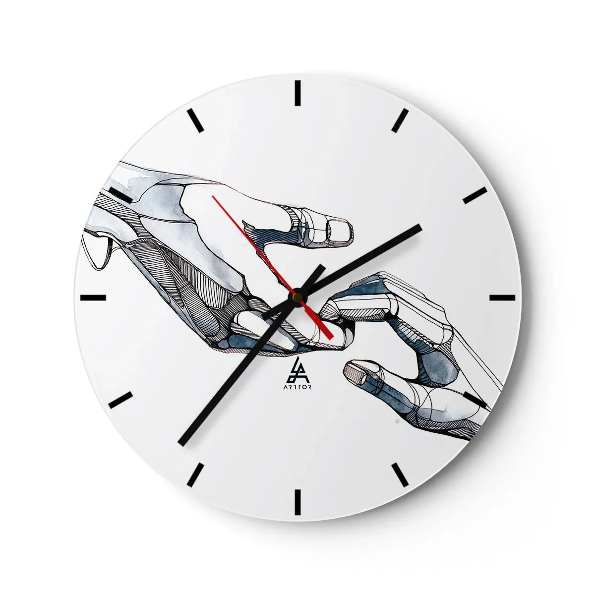 Zegar ścienny - Symboliczne połączenie ludzkiej i robotycznej dłoni - 30x30cm - Dobry gest - Nowoczesna dekoracja ścienna do salonu, kuchni i sypialni ARTTOR