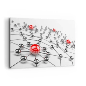 Obraz na płótnie - Sieć metalicznych kulek z czerwonymi akcentami - 100x70cm - Srebrzysta sieć - Nowoczesna dekoracja ścienna do salonu, kuchni i sypialni ARTTOR