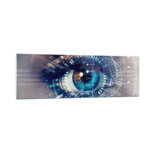 Obraz na szkle - Technologiczne oko z futurystycznym interfejsem - 160x50cm - Myślisz, że mnie znasz - Nowoczesna dekoracja ścienna do salonu i sypialni ARTTOR
