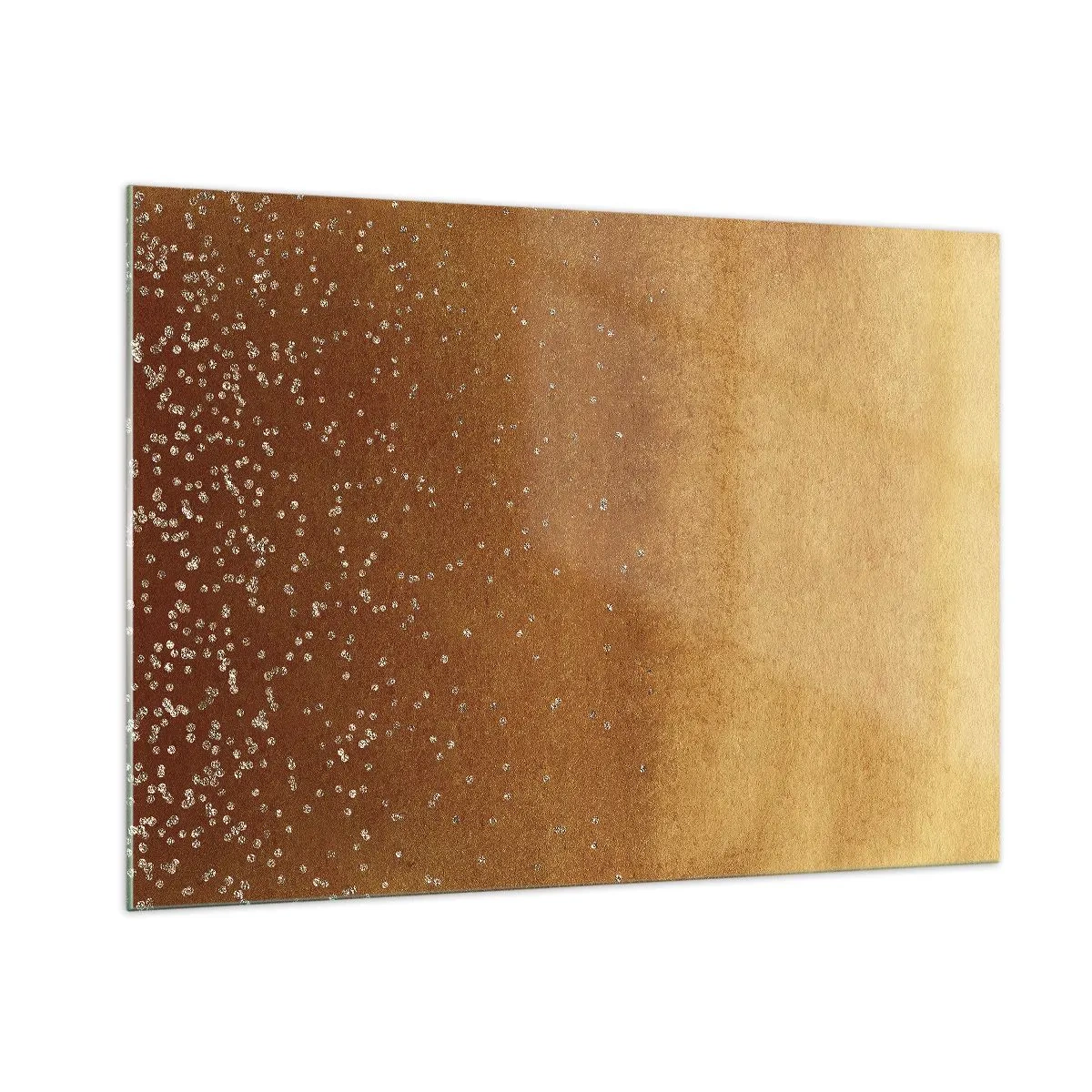 Obraz na szkle - Złoty abstrakcyjny wzór z drobnymi refleksami - 100x70cm - Narodziny światła - Nowoczesna dekoracja ścienna do salonu, kuchni i sypialni ARTTOR