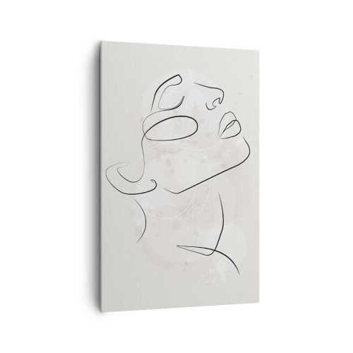 Obraz na płótnie - Minimalistyczny szkic twarzy na jasnym tle - 80x120cm - Zarys marzenia - Nowoczesna dekoracja ścienna do salonu i sypialni ARTTOR