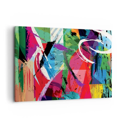 Obraz na płótnie - Kolorowa abstrakcja z dynamicznymi pociągnięciami pędzla - 100x70cm - Szybko, żywo i skocznie - Nowoczesna dekoracja ścienna do salonu, kuchni i sypialni ARTTOR