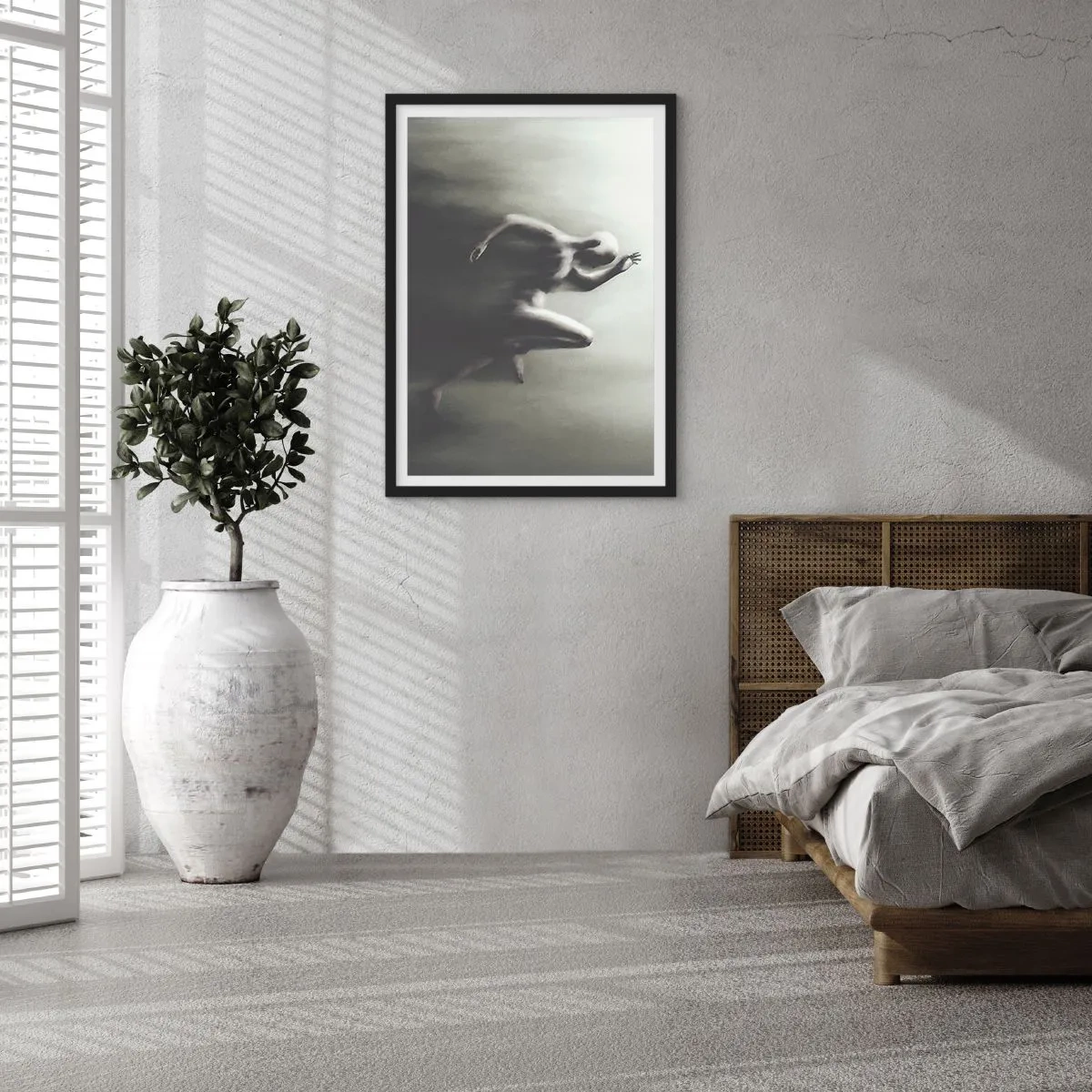 Plakat w czarnej ramie - Abstrakcyjna postać w ruchu w monochromatycznej tonacji - 50x70cm - Niepowstrzymany - Nowoczesna dekoracja ścienna do salonu i sypialni ARTTOR