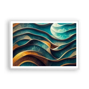 Plakat w białej ramie - Meandry błękitu - 100x70 cm