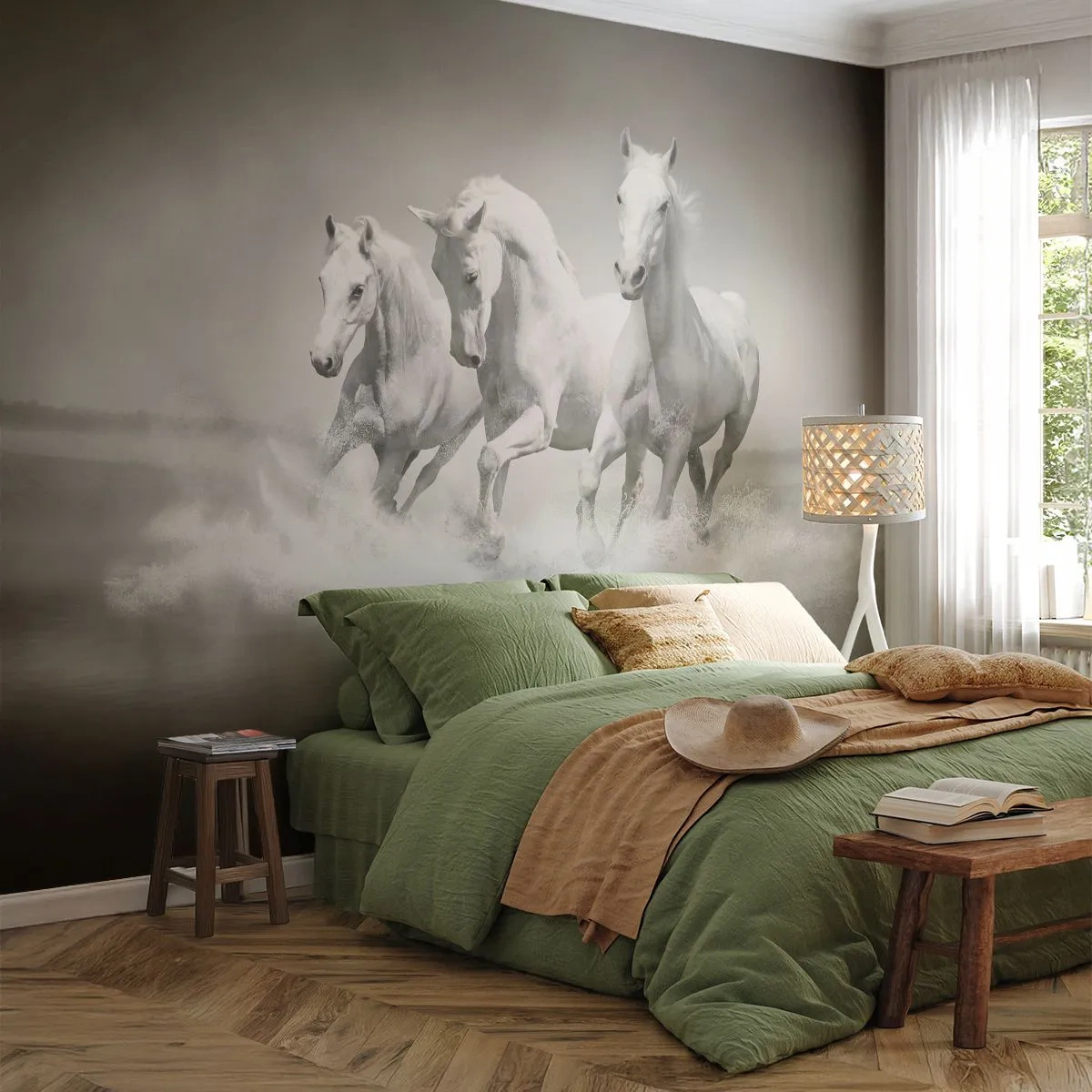 Fototapeta Standard Eco - Białe szaleństwo - Zwierzęta, Konie, Natura - 200x140 cm