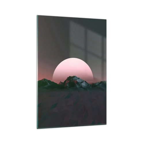 Obraz na szkle - Geometryczne góry z zachodzącym słońcem w tle - 80x120cm - W sąsiedniej galaktyce - Nowoczesna dekoracja ścienna do salonu i sypialni ARTTOR