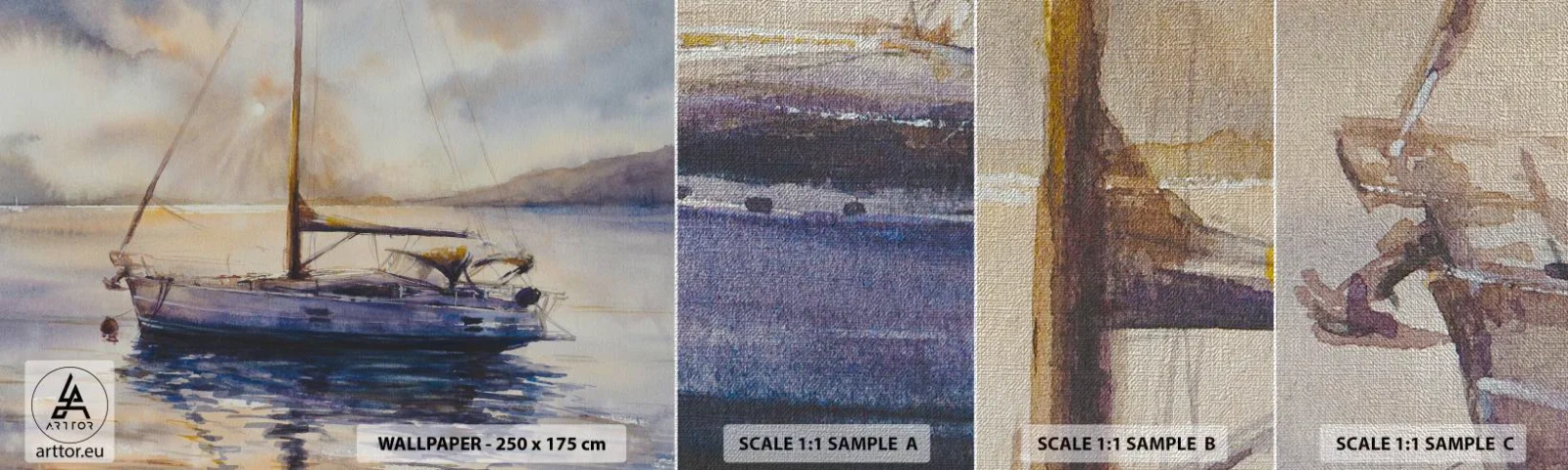 Fototapeta Próbka Premium Canvas - Wieczór w zatoce - Żaglówka, Łowienie, Nadmorski - 100x30 cm