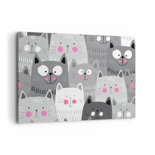 Obraz na płótnie - Zabawny wzór z kotami w odcieniach szarości - 120x80cm - Koci świat - Nowoczesna dekoracja ścienna do salonu, kuchni i sypialni ARTTOR