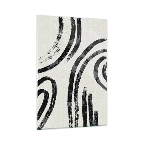 Obraz na szkle - Czarno-białe abstrakcyjne linie na jasnym tle - 80x120cm - W pół zatrzymany - Nowoczesna dekoracja ścienna do salonu i sypialni ARTTOR