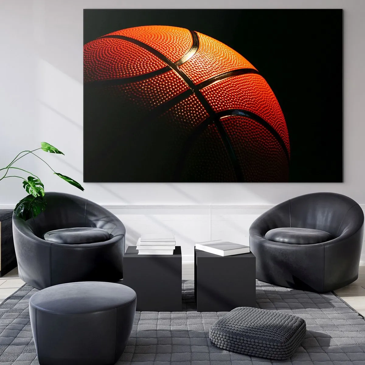 Obraz na szkle - Pomarańczowa piłka do koszykówki na ciemnym tle - 70x50cm - Piękna jak planeta - Nowoczesna dekoracja ścienna do salonu i sypialni ARTTOR