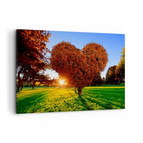 Obraz na płótnie - Drzewo w kształcie serca w jesiennej scenerii - 100x70cm - I jak nie kochać jesieni - Nowoczesna dekoracja ścienna do salonu, kuchni i sypialni ARTTOR