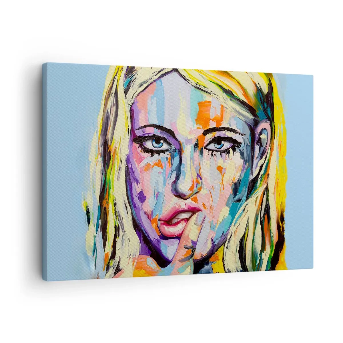 Obraz na płótnie - Kolorowy portret kobiety w stylu abstrakcyjnym - 70x50cm - Spójrz jej prosto w oczy - Nowoczesna dekoracja ścienna do salonu i sypialni ARTTOR