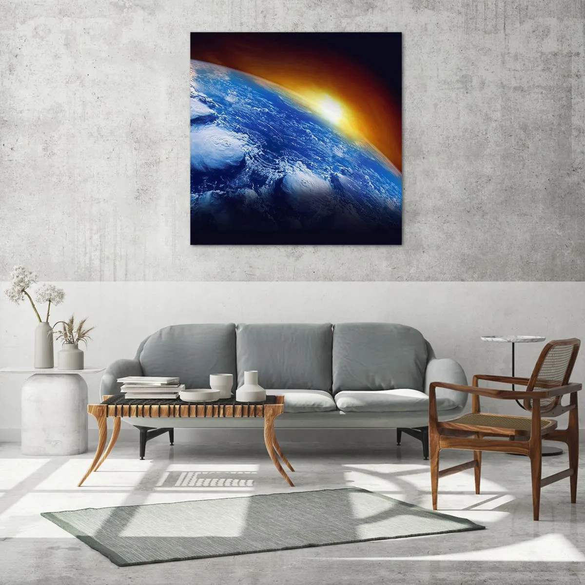 Obraz na szkle - Wschód słońca nad błękitną planetą - 60x60 cm