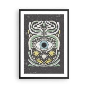 Plakat w czarnej ramie - Symboliczne oko otoczone roślinnymi wzorami na ciemnym tle - 50x70cm - Plemienne rytuały - Nowoczesna dekoracja ścienna do salonu i sypialni ARTTOR