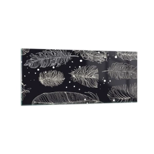 Obraz na szkle - Delikatne białe pióra na granatowym tle - 120x50cm - Pierzasta koronka - Nowoczesna dekoracja ścienna do salonu i sypialni ARTTOR
