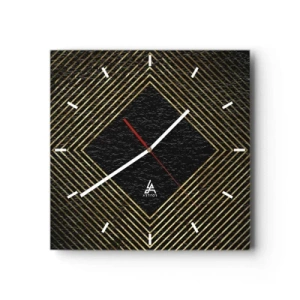 Zegar ścienny - Czarne tło z geometrycznym wzorem złotych linii - 30x30cm - Geometria w stylu glamour - Nowoczesna dekoracja ścienna do salonu i sypialni ARTTOR