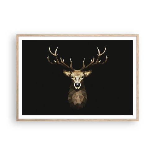 Plakat w ramie jasny dąb - Kubistyczny jeleń - 100x70 cm