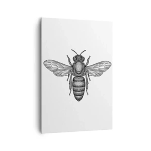 Obraz na płótnie - Rysunkowy motyw pszczoły na białym tle w minimalistycznym stylu - 70x100cm - Owadzi portret - Nowoczesna dekoracja ścienna do salonu i sypialni ARTTOR