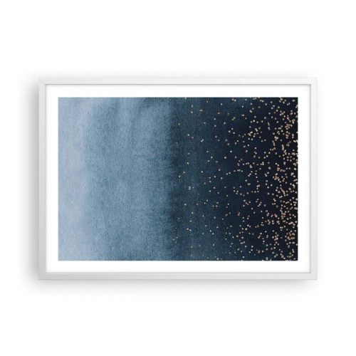 Plakat w białej ramie - Kompozycja – niebieskie fazy - 70x50 cm