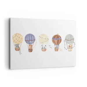 Obraz na płótnie - Urocze zwierzęta w balonach na białym tle - 100x70cm - Przyjaciele w podróży - Nowoczesna dekoracja ścienna do salonu, kuchni i sypialni ARTTOR