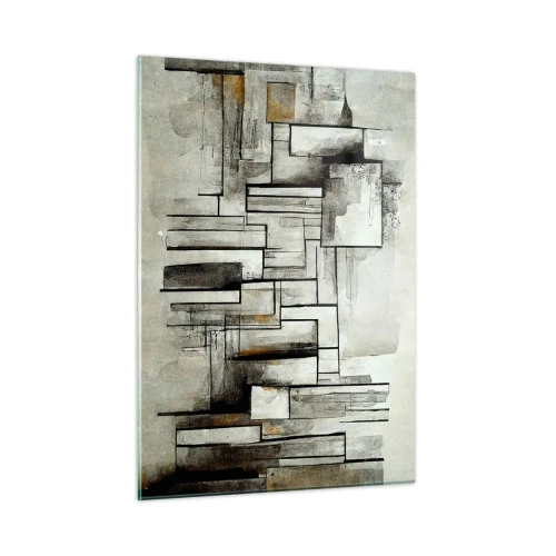 Obraz na szkle - Geometryczna kompozycja prostokątów w stonowanej, szarej tonacji - 50x70cm - Siła prostoty - Nowoczesna dekoracja ścienna do salonu, kuchni i sypialni ARTTOR