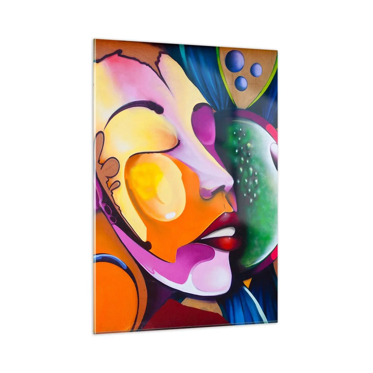 Obraz na szkle - Kolorowa abstrakcja twarzy w stylu street art - 50x70cm - Dotknąć kolorem - Nowoczesna dekoracja ścienna do salonu, kuchni i sypialni ARTTOR