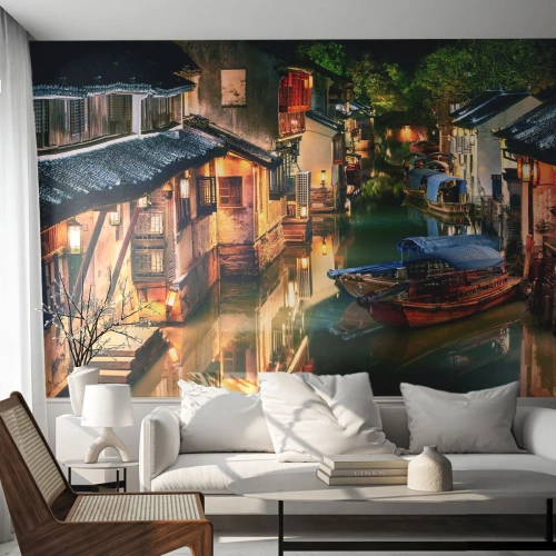Fototapeta Premium Canvas - Wieczór na chińskiej ulicy - Krajobraz, Miasto, Azja - 350x256 cm