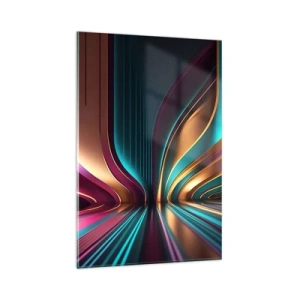 Obraz na szkle - Futurystyczna abstrakcja z intensywnymi kolorami i krzywiznami - 80x120cm - Architektura światła - Nowoczesna dekoracja ścienna do salonu i sypialni ARTTOR