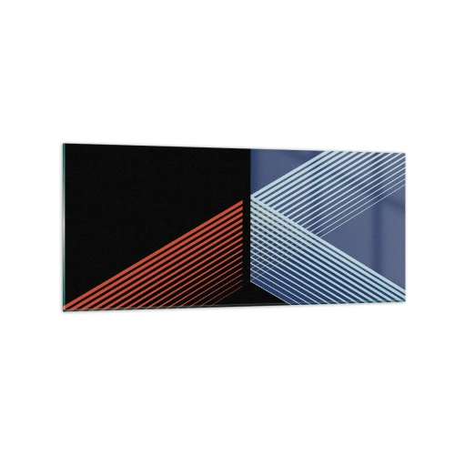 Obraz na szkle - Geometryczne linie w odcieniach czerwieni i błękitu - 120x50cm - Prosta historia - Nowoczesna dekoracja ścienna do salonu i sypialni ARTTOR