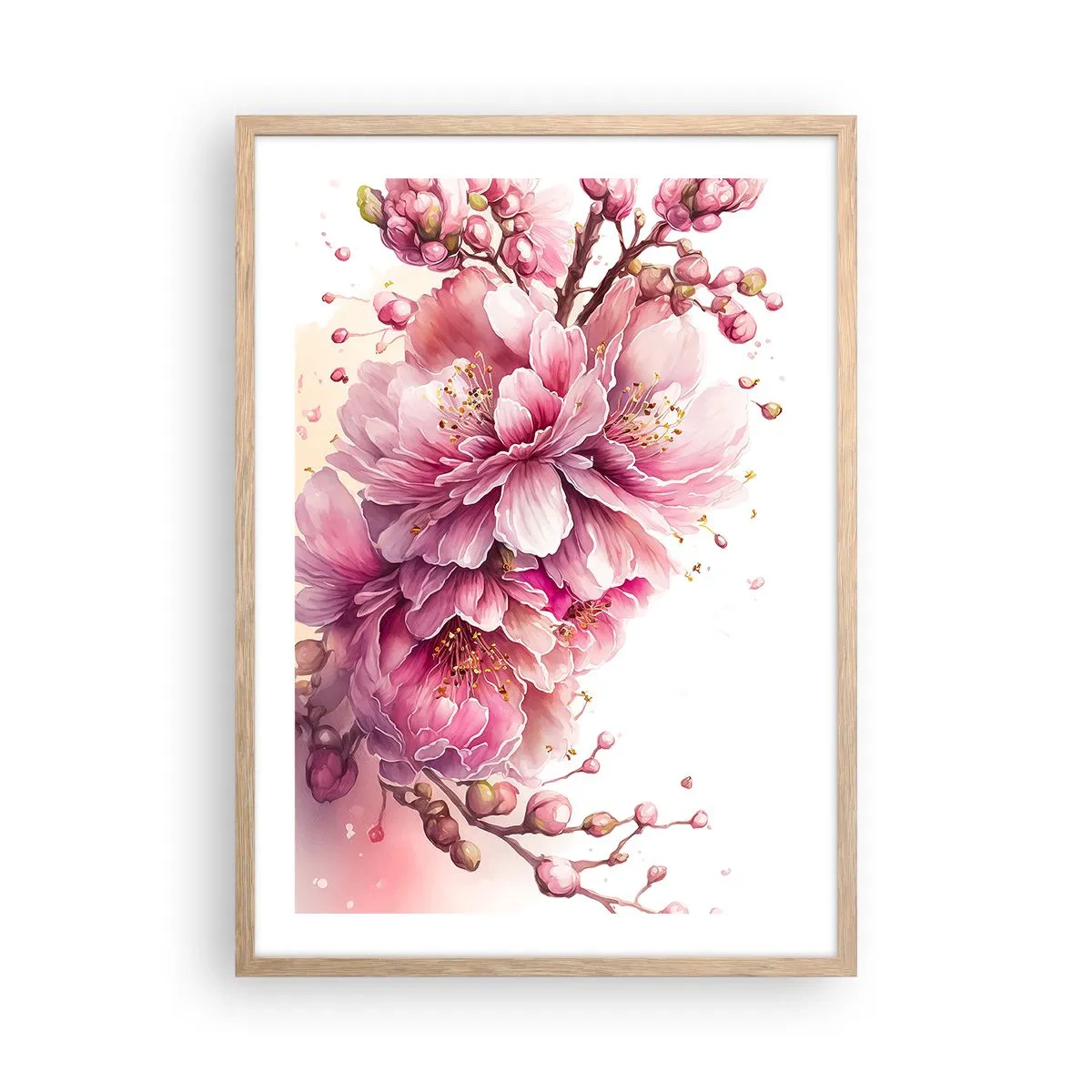 Plakat w ramie jasny dąb - Kwiat kwitnącej wiśni - 50x70 cm