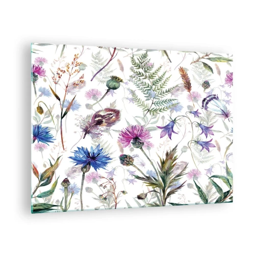 Obraz na szkle - Rysunki polnych kwiatów i liści na jasnym tle - 70x50cm - Polski zielnik - Nowoczesna dekoracja ścienna do salonu i sypialni ARTTOR