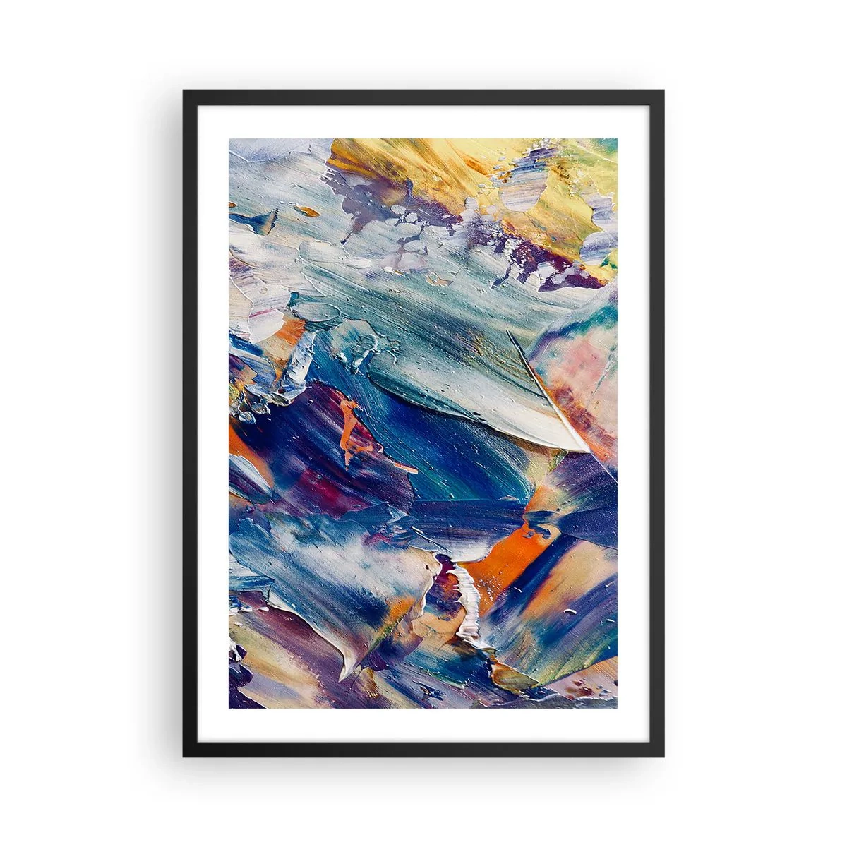 Plakat w czarnej ramie - Abstrakcyjna kompozycja z kolorowymi pociągnięciami farby - 50x70cm - Zamęt koloru - Nowoczesna dekoracja ścienna do salonu i sypialni ARTTOR