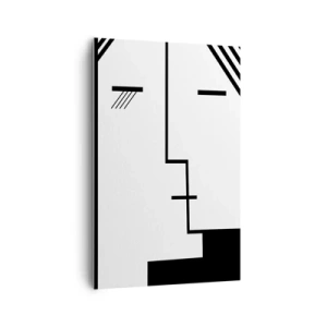 Obraz na płótnie - Geometryczna abstrakcja przedstawiająca pocałunek w czerni i bieli - 80x120cm - Po prostu pocałunek - Nowoczesna dekoracja ścienna do salonu i sypialni ARTTOR