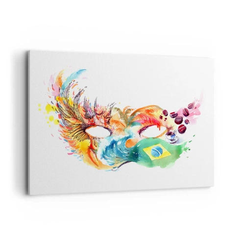 Obraz na płótnie - Kolorowa akwarelowa maska inspirowana Brazylią - 120x80cm - Brazylia wita sambą - Nowoczesna dekoracja ścienna do salonu, kuchni i sypialni ARTTOR
