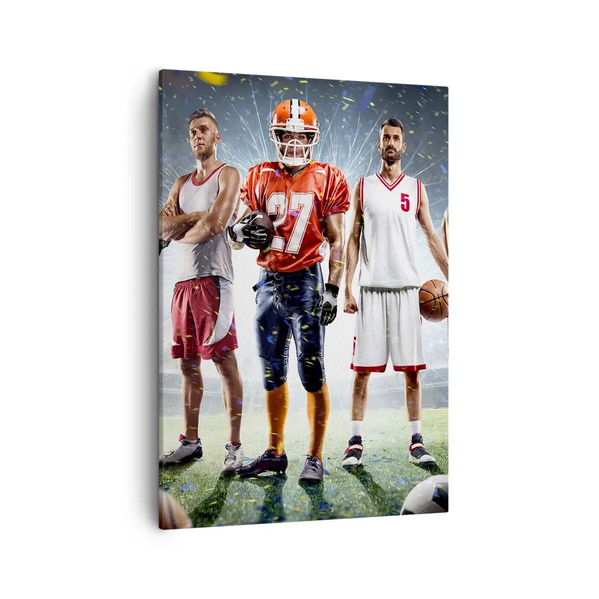 Obraz na płótnie - Sportowcy z różnych dyscyplin na dynamicznym tle stadionu - 50x70cm - Gladiatorzy boisk - Nowoczesna dekoracja ścienna do salonu, kuchni i sypialni ARTTOR