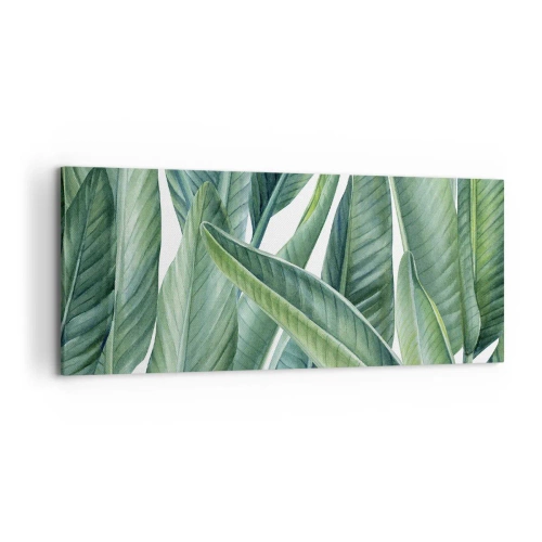 Obraz na płótnie - Zielone liście w minimalistycznym, botanicznym stylu - 120x50cm - Zieleń sama w sobie - Nowoczesna dekoracja ścienna do salonu i sypialni ARTTOR