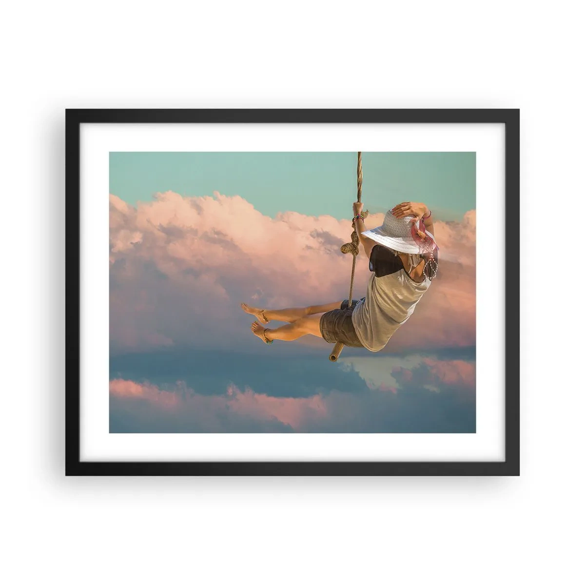 Plakat w czarnej ramie - Zabawa w obłokach - 50x40 cm