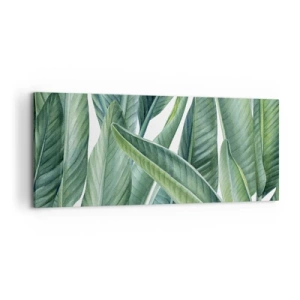 Obraz na płótnie - Zielone liście w minimalistycznym, botanicznym stylu - 120x50cm - Zieleń sama w sobie - Nowoczesna dekoracja ścienna do salonu i sypialni ARTTOR